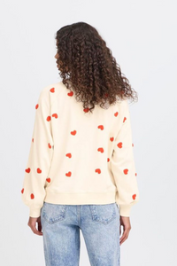 ICHI Kasura Crew Neck Heart Sweatshirt - Cream/Coral