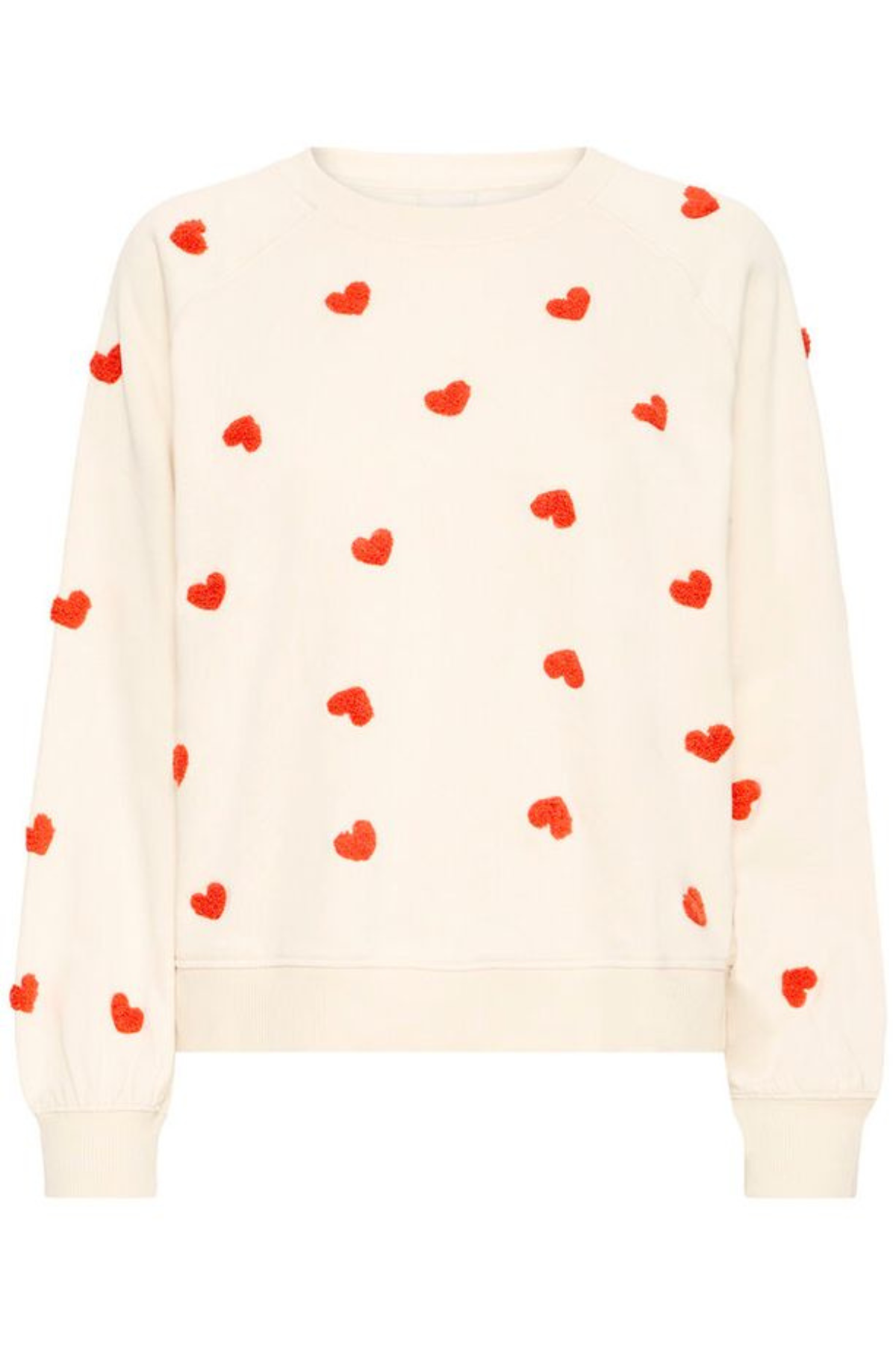 ICHI Kasura Crew Neck Heart Sweatshirt - Cream/Coral