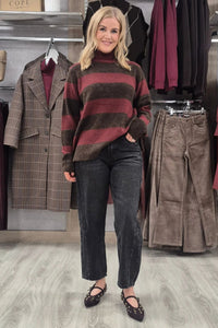 ICHI Edeen Long Sleeve Jumper - Burgundy Stripe