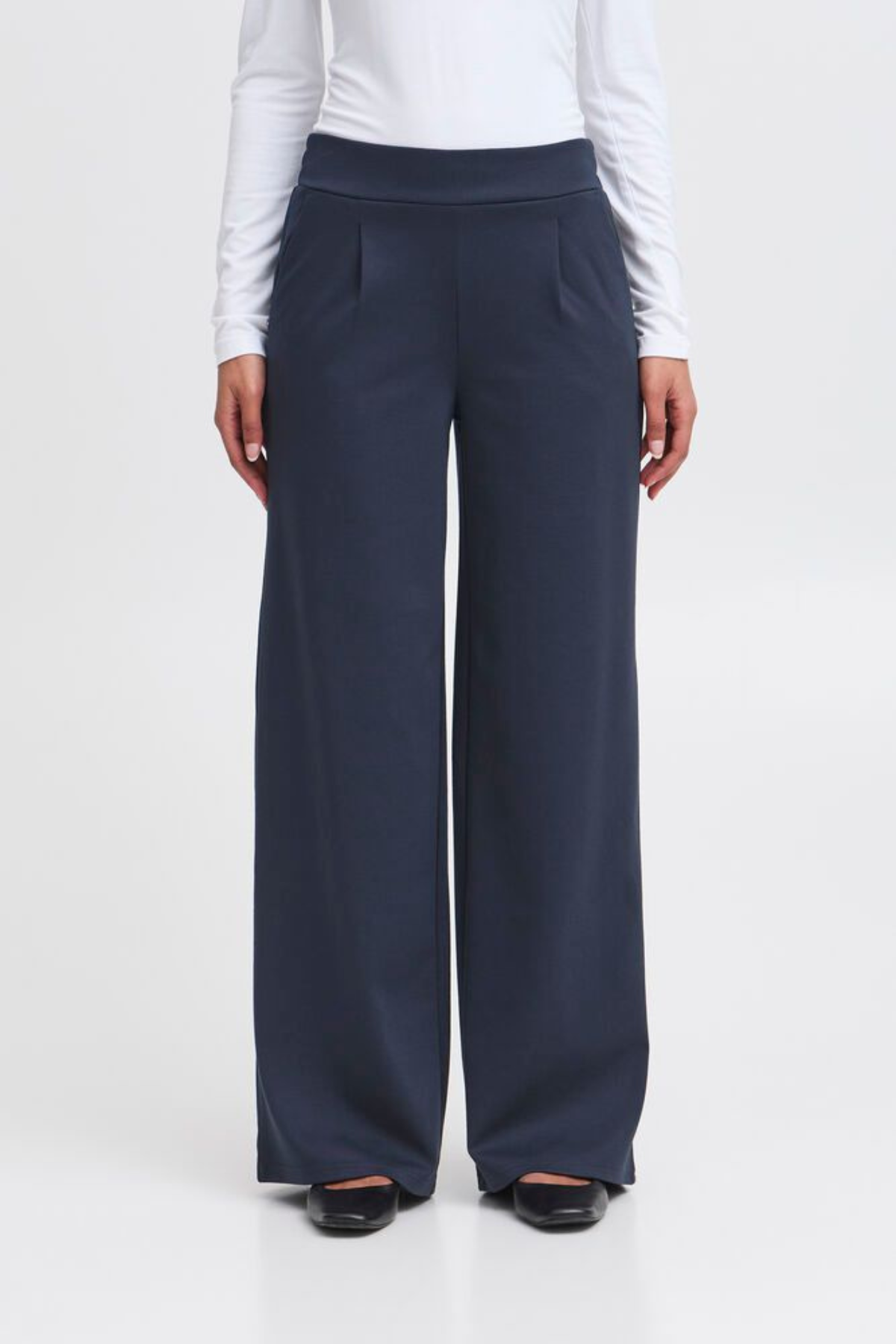 ICHI Kate Long Wide Leg Trousers - Navy