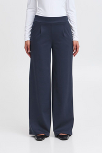 ICHI Kate Long Wide Leg Trousers - Navy
