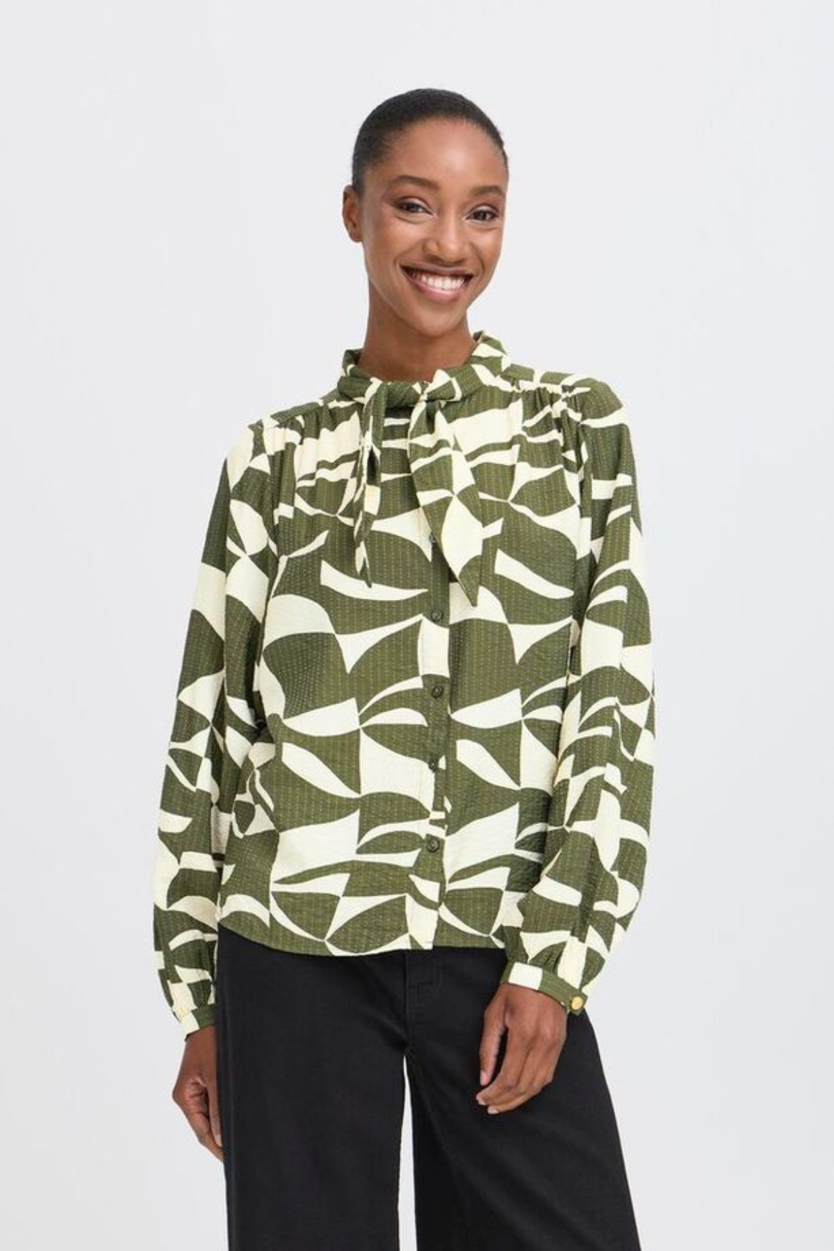 ICHI Lisadora Wavy Graphic Shirt - Green