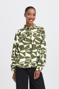 ICHI Lisadora Wavy Graphic Shirt - Green