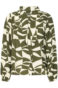 ICHI Lisadora Wavy Graphic Shirt - Green