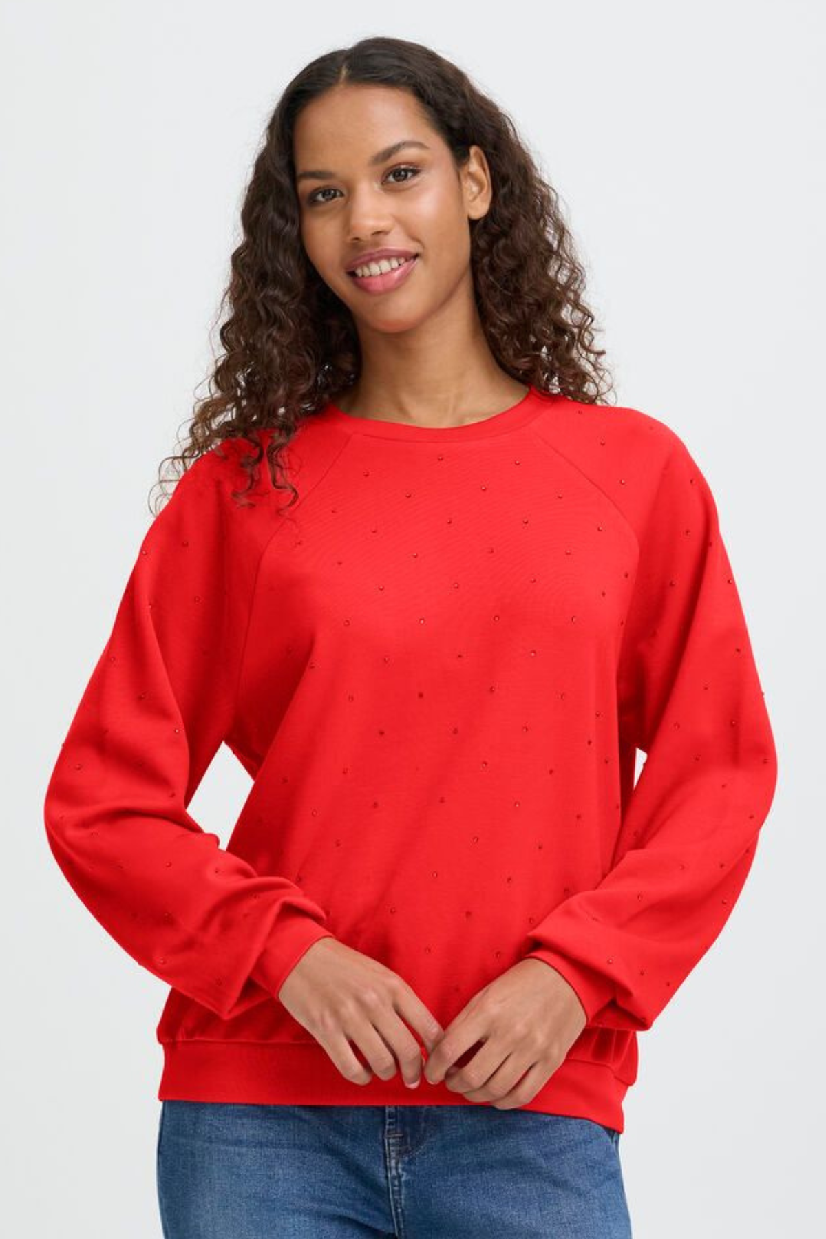 ICHI Amais Embellished Sweatshirt  - Red