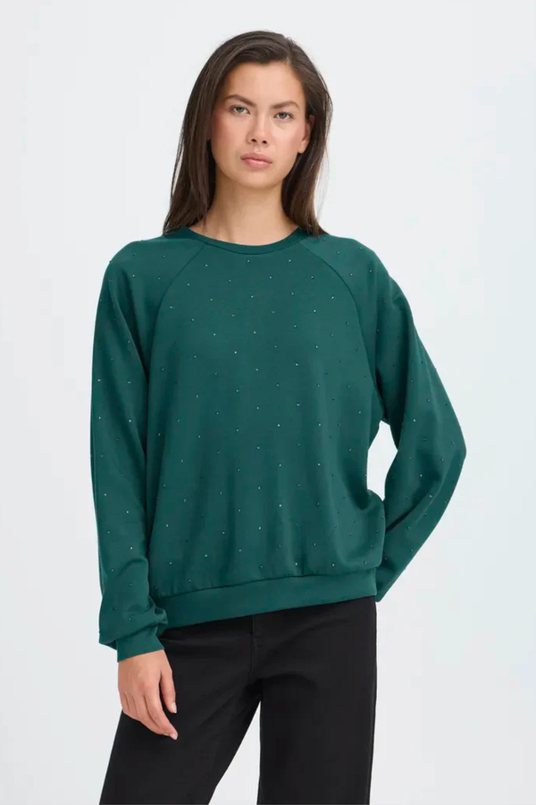 ICHI Amais Embellished Sweatshirt - Green