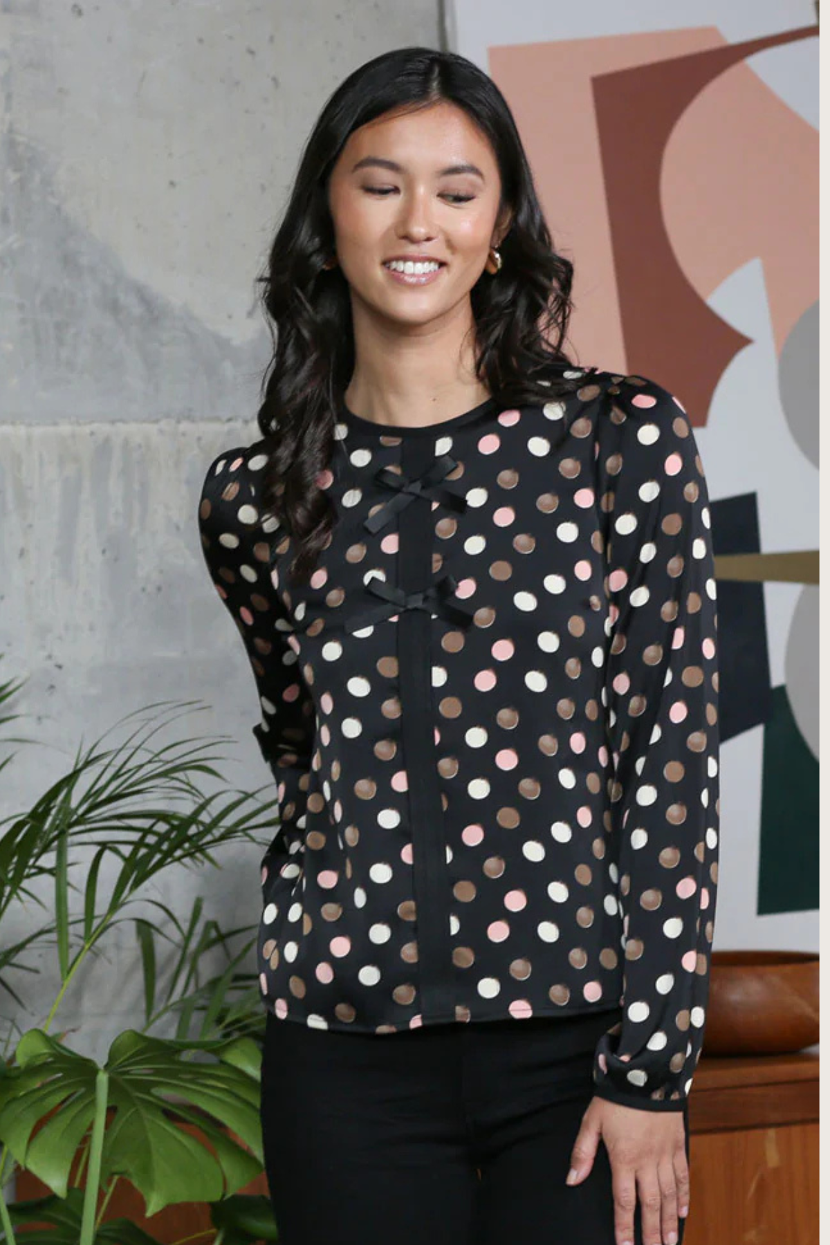 RANT & RAVE Isha Dotted Bow Blouse