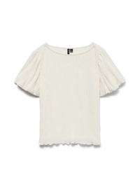 VERO MODA Leika Boat Neck Textured Top - Cream