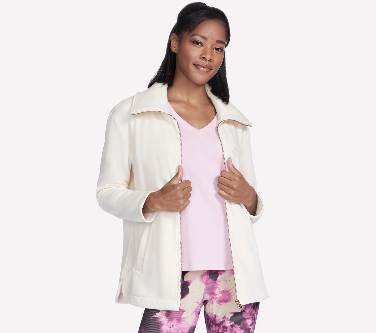 SKECHERS Go Snuggle Full Zip Tunic Jacket - Cream