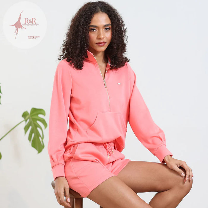 RELAX & RENEW Jane 1/2 Zip Sweater - Coral