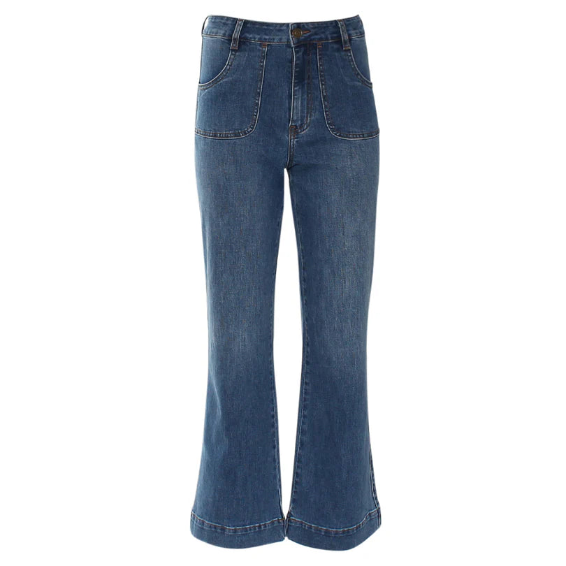 RANT & RAVE Janette Wide Leg Jeans - Mid Blue