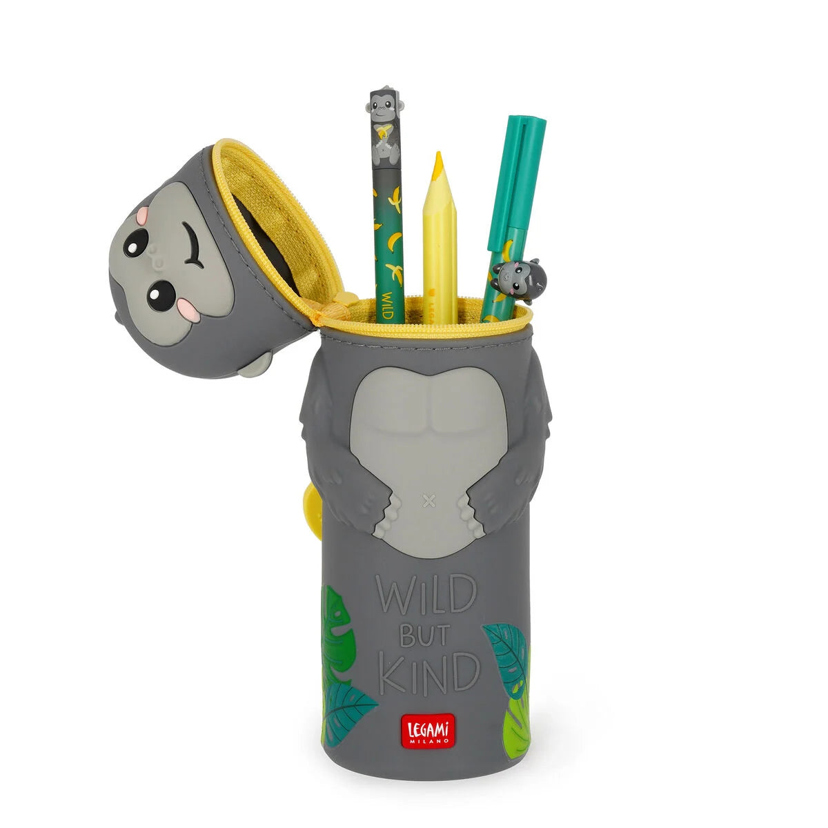 LEGAMI Gorilla "Wild but Kind" 2-in-1 Silicone Pencil Case - Kawaii