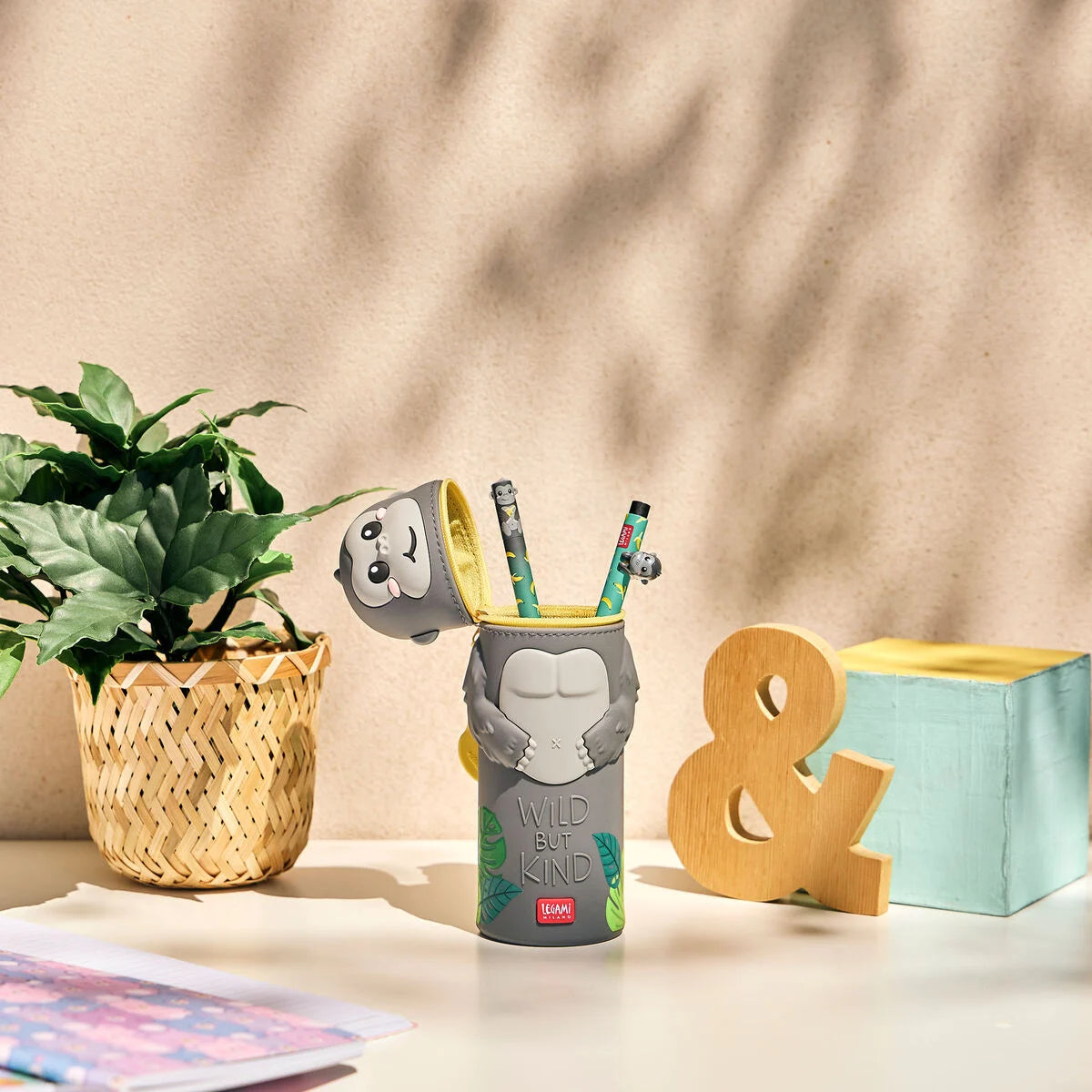 LEGAMI Gorilla "Wild but Kind" 2-in-1 Silicone Pencil Case - Kawaii