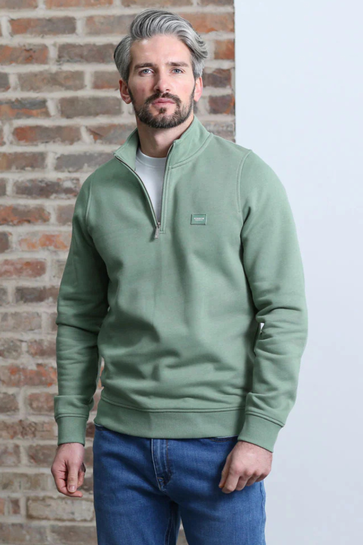 KENROW Damon Half Zip Sweatshirt - Basil Green