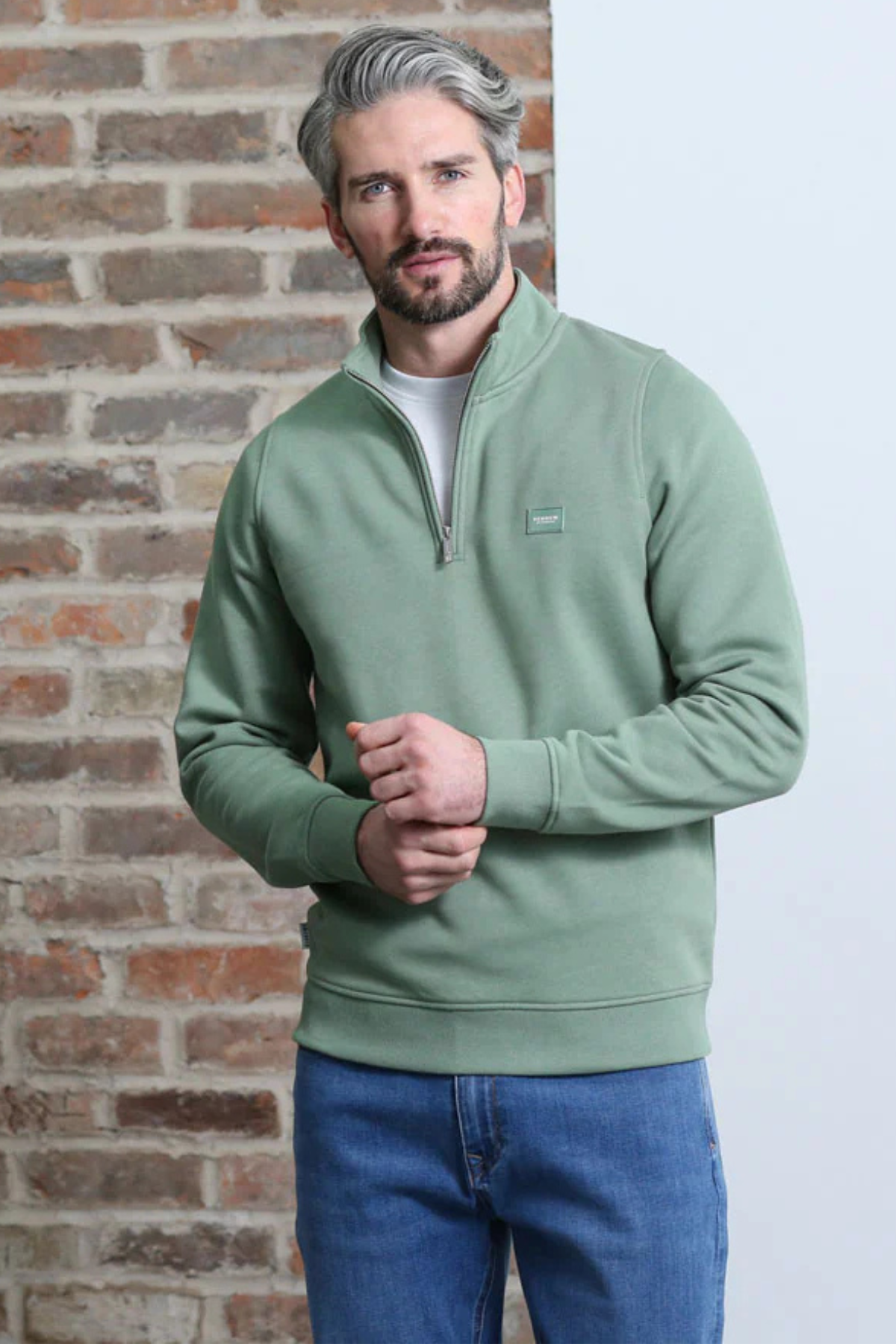 KENROW Damon Half Zip Sweatshirt - Basil Green