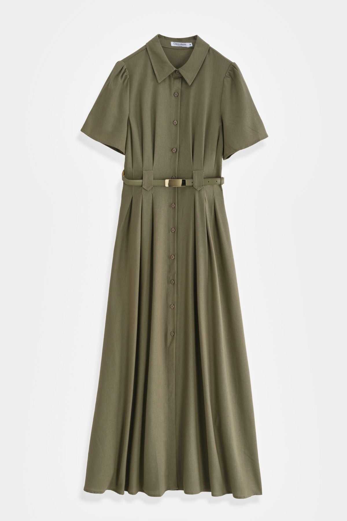 COPE CLOTHING Long Pleated Shirt Dress - Khaki
