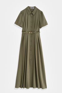 COPE CLOTHING Long Pleated Shirt Dress - Khaki