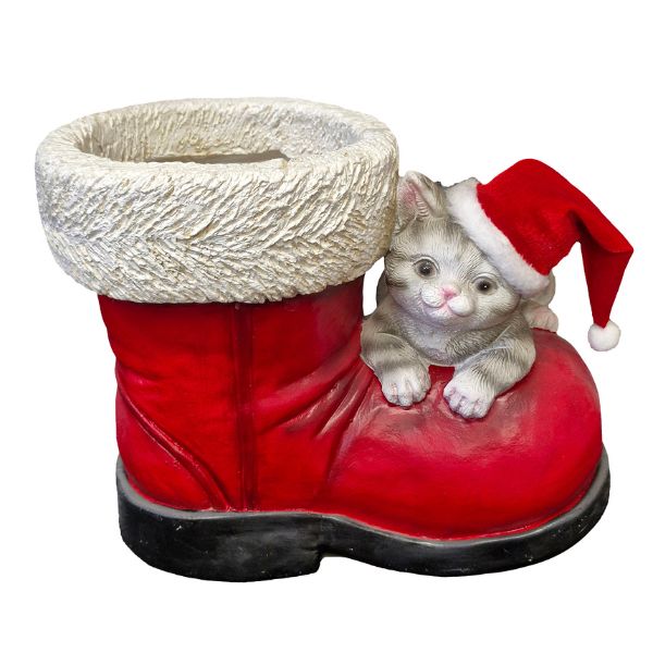 WGP Christmas Kitten on Boot Planter 38x30cm