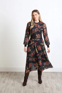 RANT & RAVE Lillian Floral Long Sleeve Dress - Black