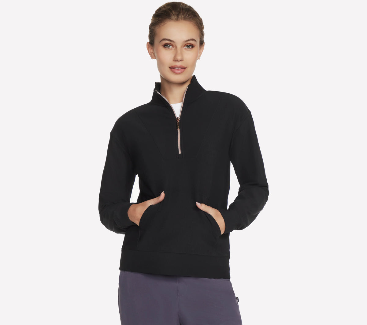 SKECHERS Women's Go Luxe Rib 1/4 Zip Top - Black