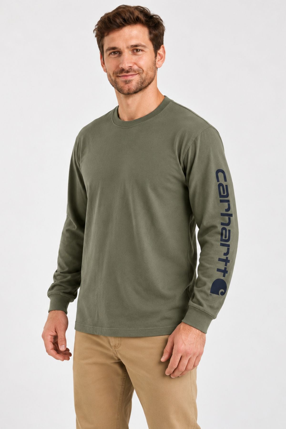 CARHARTT Dearborn Relaxed Long Sleeve Logo T-Shirt - Olive
