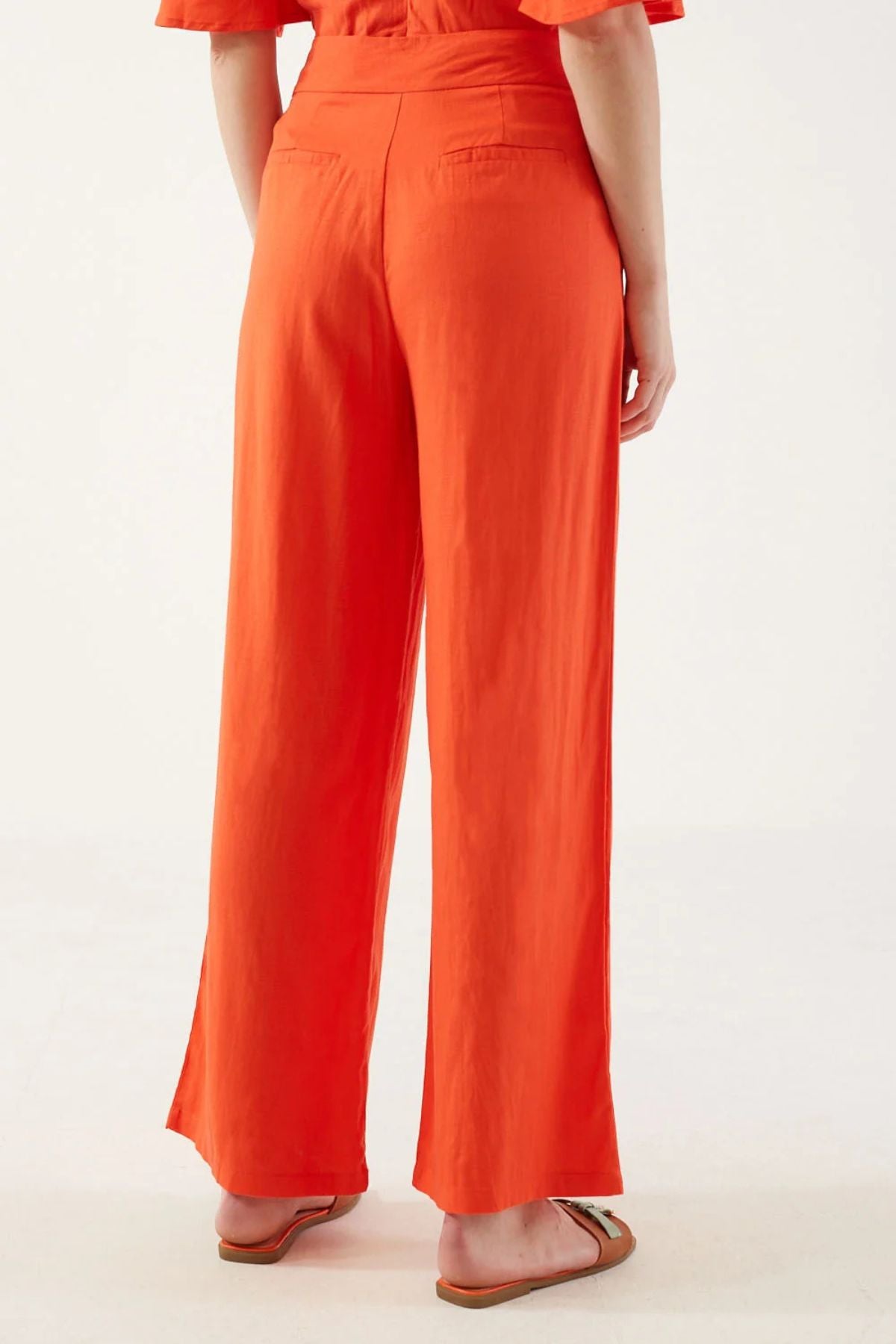 MARC ANGELO Wide Leg Linen Trousers - Orange
