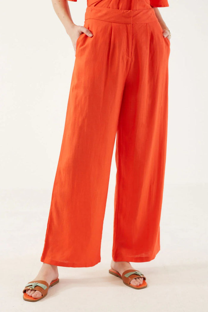 MARC ANGELO Wide Leg Linen Trousers - Orange