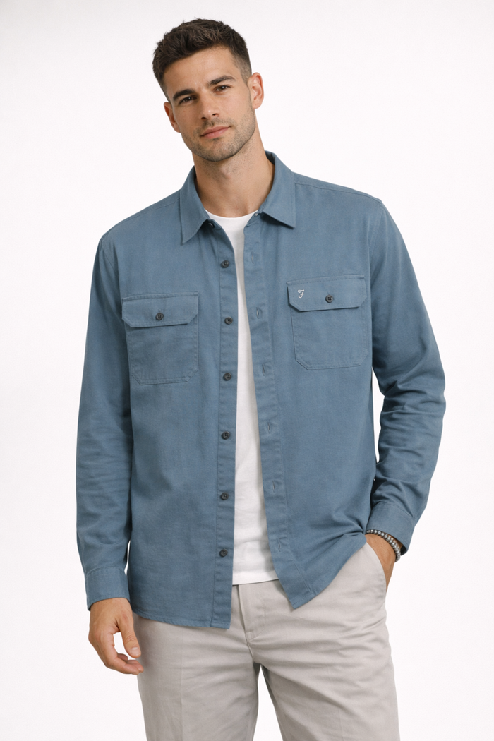 FARAH Classic Marlow LS Overshirt - Soft Blue