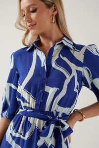 MARC ANGELO 3/4 Sleeve Printed Dress - Blue