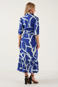 MARC ANGELO 3/4 Sleeve Printed Dress - Blue