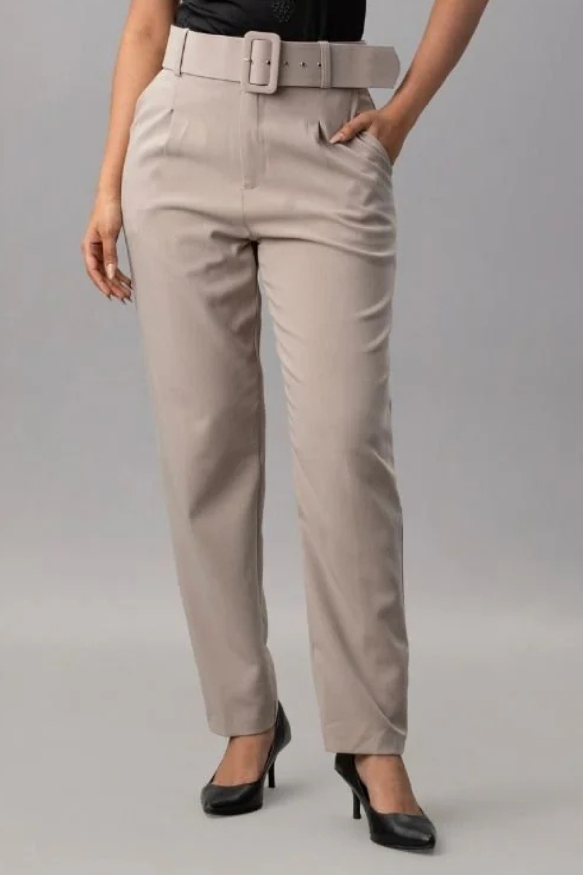MARC ANGELO Belted Trousers: Cream