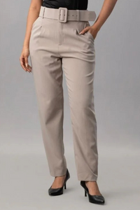 MARC ANGELO Belted Trousers: Cream