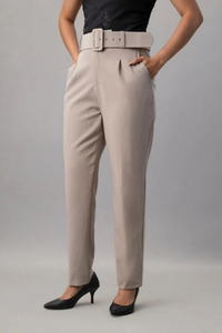 MARC ANGELO Belted Trousers: Cream