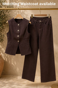 COPE CLOTHING Structured Denim Wide Leg Pants - Brown