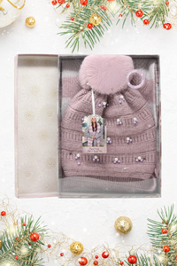SOMETHING SPECIAL Pearl Knit Hat & Scarf Luxury Gift Box - Mauve