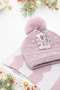 SOMETHING SPECIAL Pearl Knit Hat & Scarf Luxury Gift Box - Mauve