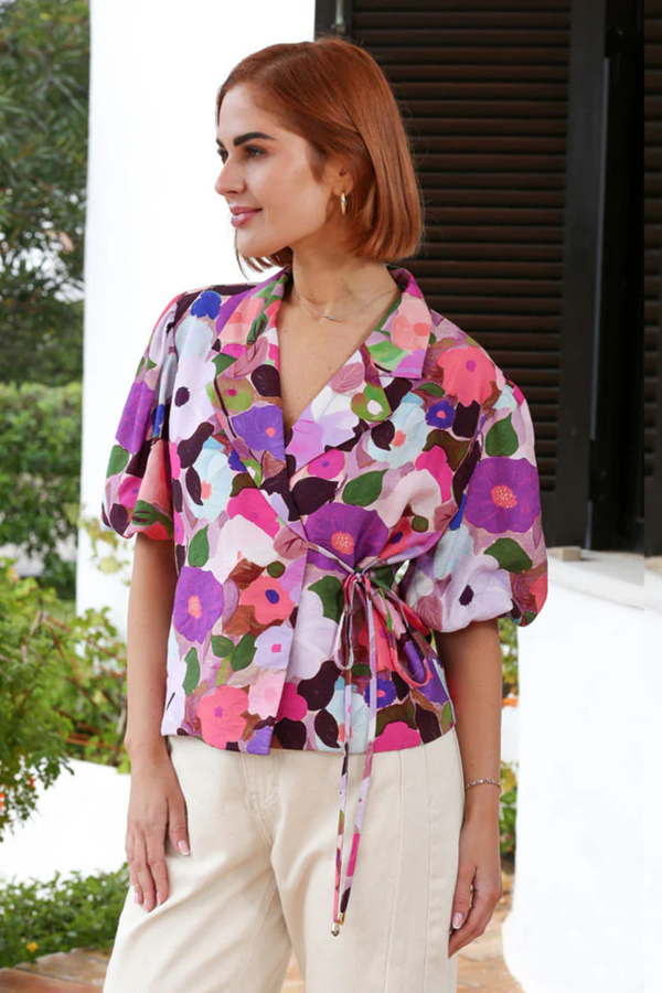 RANT & RAVE Morgan Floral Wrap Top - Pink