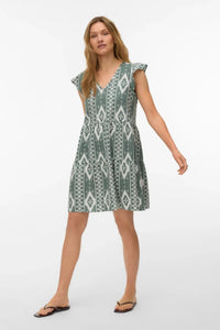 VERO MODA MyMilo V-Neck Dress - Green Print