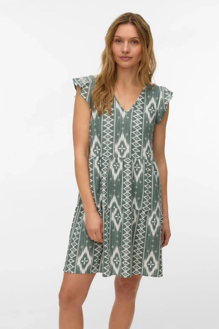 VERO MODA MyMilo V-Neck Dress - Green Print