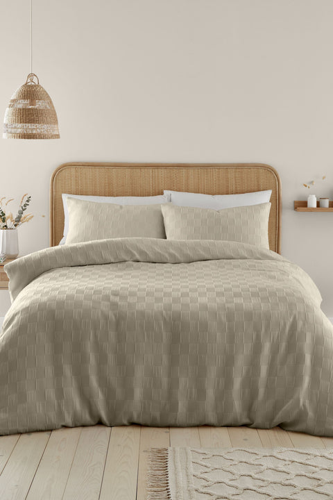 CATHERINE LANSFIELD : Waffle Checkerboard Duvet Cover Set - Natural