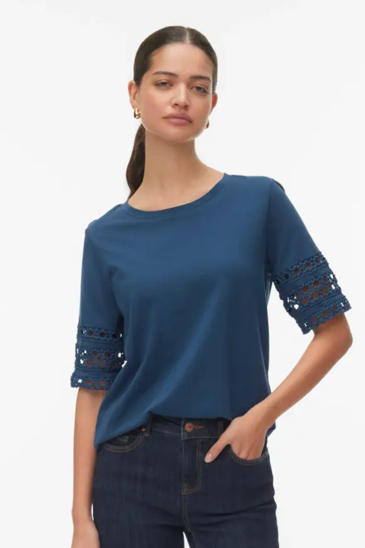 VERO MODA Nancy 2/4 Sleeve T-Shirt - Navy