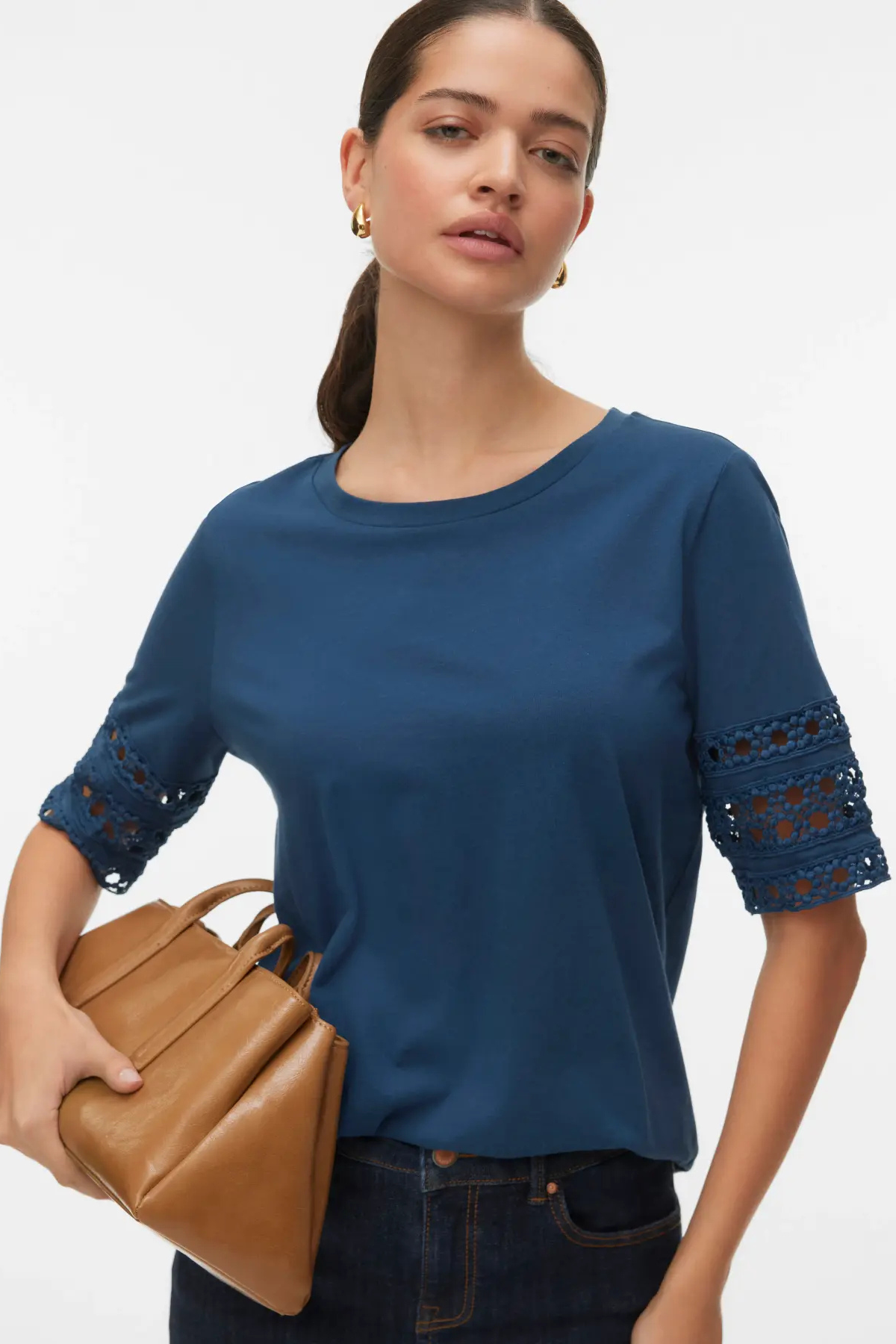 VERO MODA Nancy 2/4 Sleeve T-Shirt - Navy
