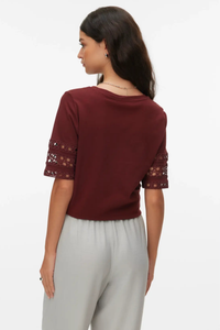 VERO MODA Nancy 2/4 Sleeve T-Shirt - Burgundy