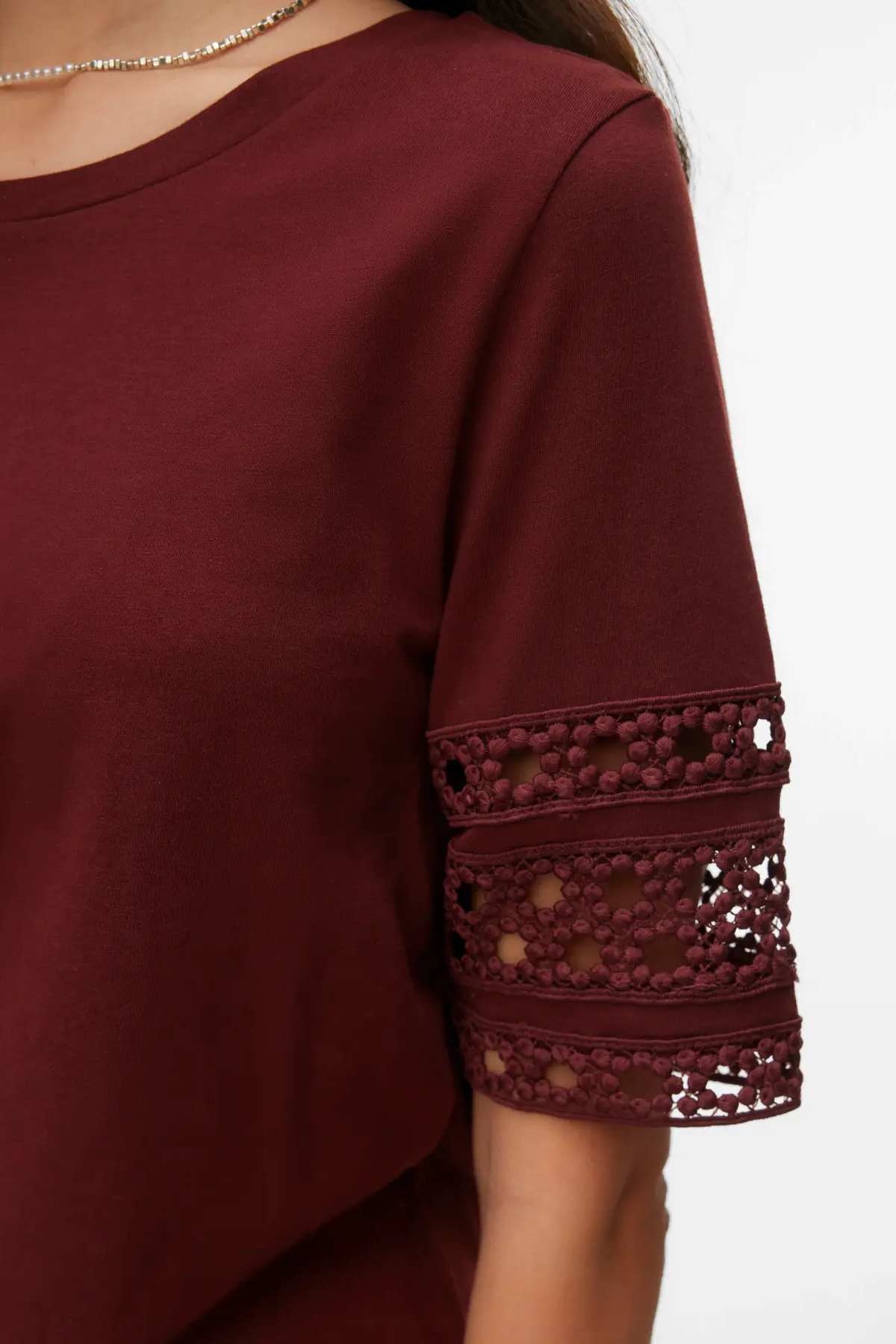 VERO MODA Nancy 2/4 Sleeve T-Shirt - Burgundy