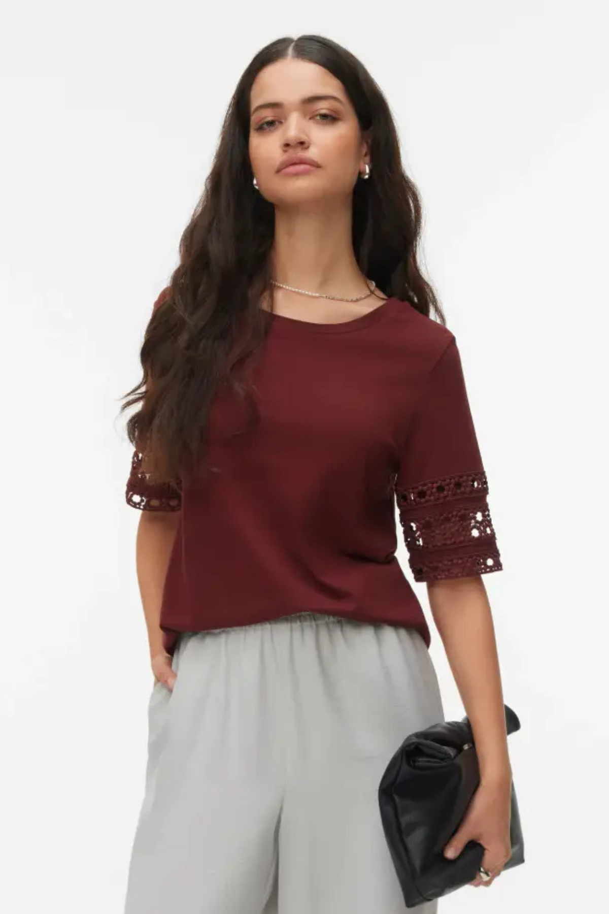 VERO MODA Nancy 2/4 Sleeve T-Shirt - Burgundy