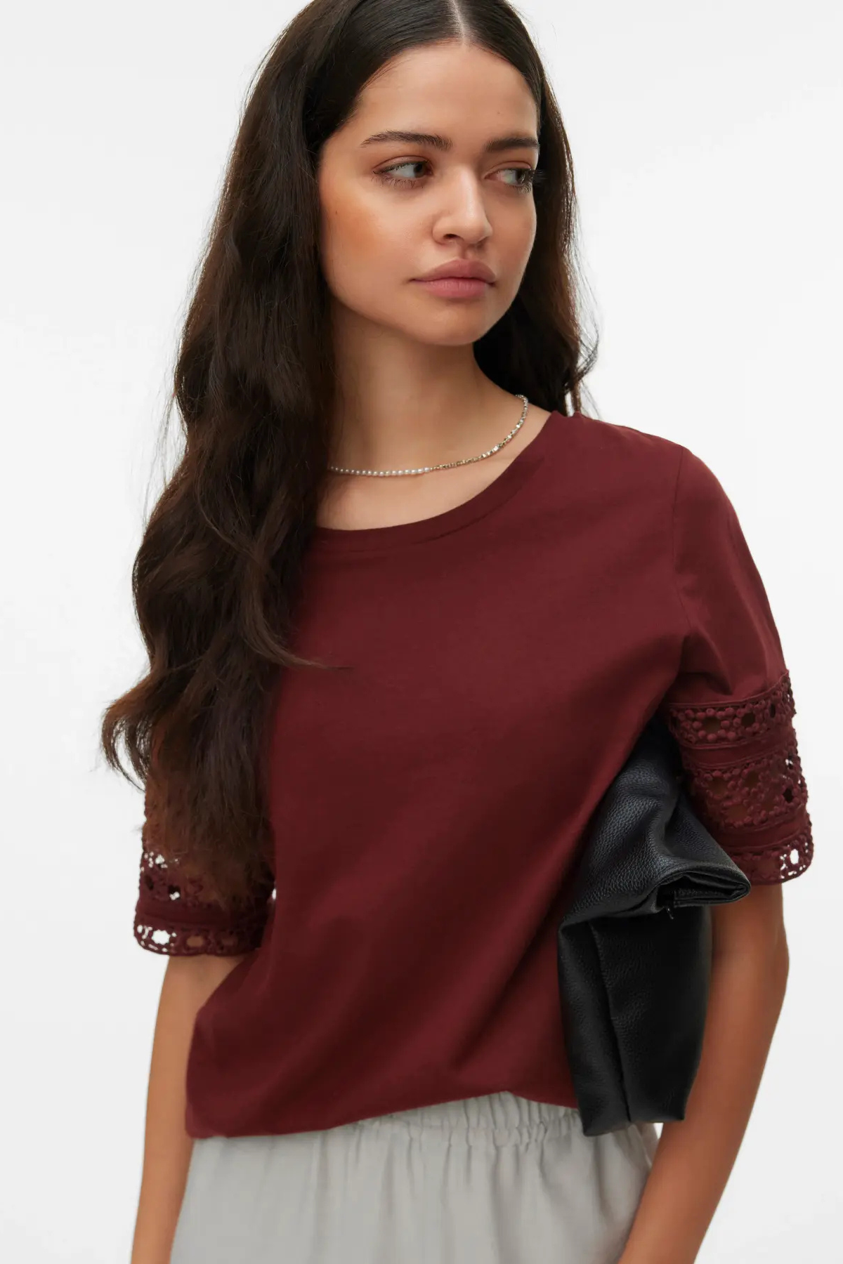 VERO MODA Nancy 2/4 Sleeve T-Shirt - Burgundy