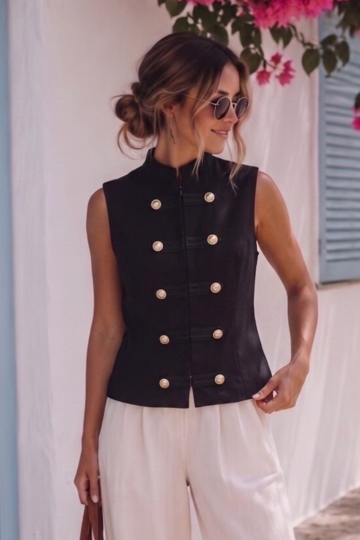 COPE CLOTHING Gilded Buttons Vest Top - Black