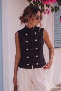 COPE CLOTHING Gilded Buttons Vest Top - Black