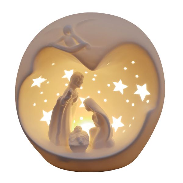WGP Round White Ceramic LED Nativity Scene 21cm