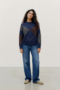 VERO MODA Boom Argyle Round Neck Jumper - Navy